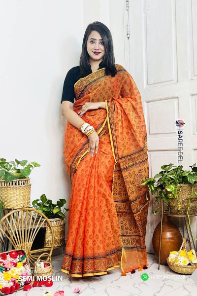 Premium Semi Moslin Saree